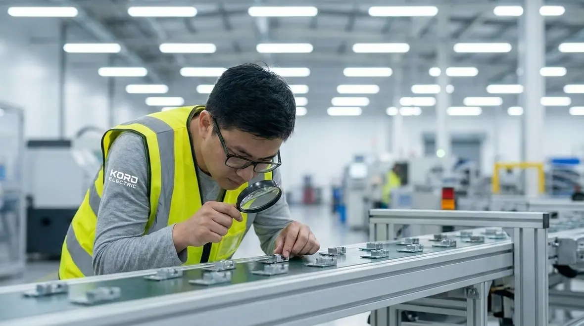 Technicians assessing existing industrial lighting before retrofit