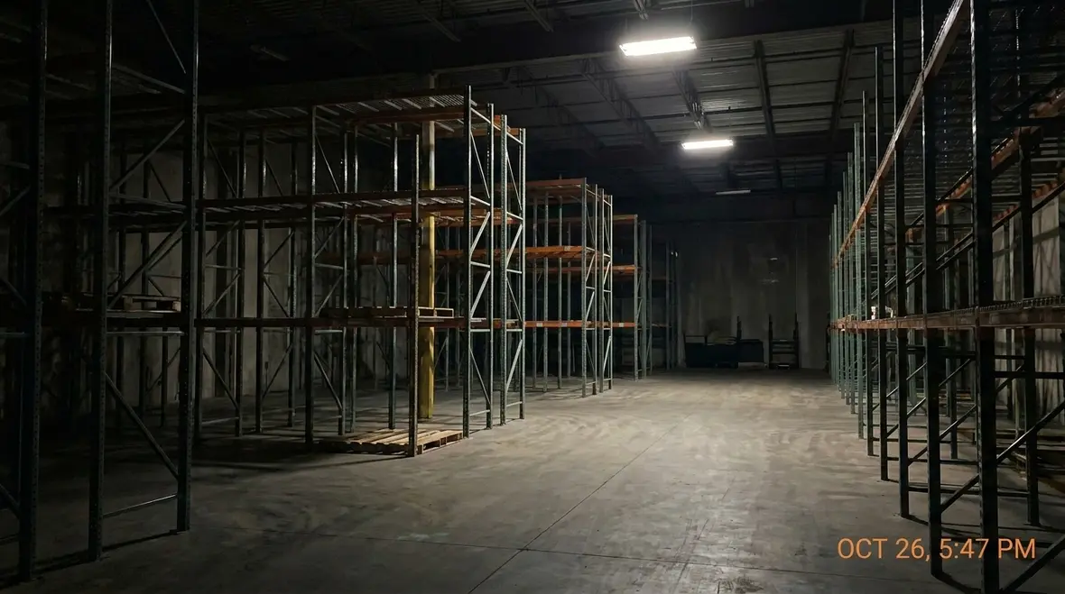 Warehouse racking with energy-efficient LED fixtures