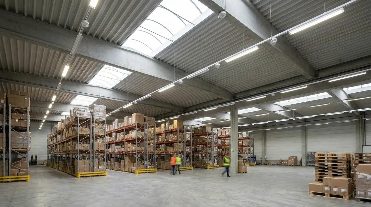 Smart lighting controls operating in a commercial warehouse aisle