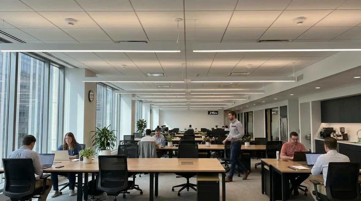 Smart office lighting control system operating in a modern workspace