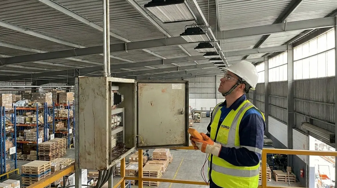 Close-up of warehouse electrical distribution panels