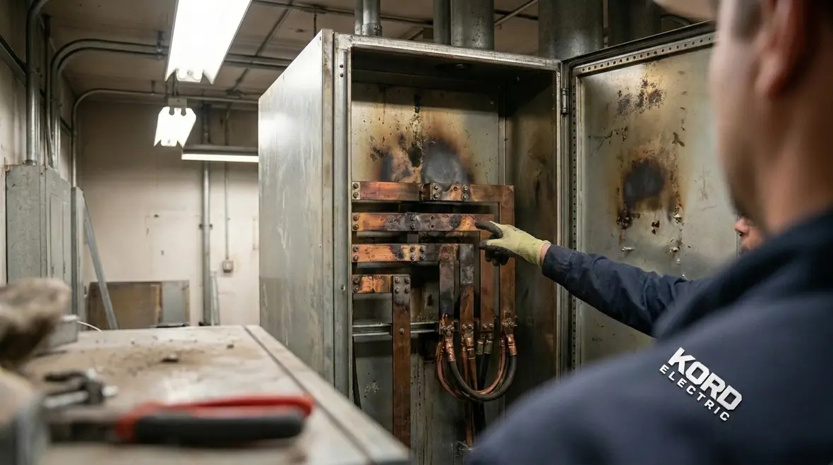 Infrared thermography scan highlighting electrical hotspots in a commercial panel