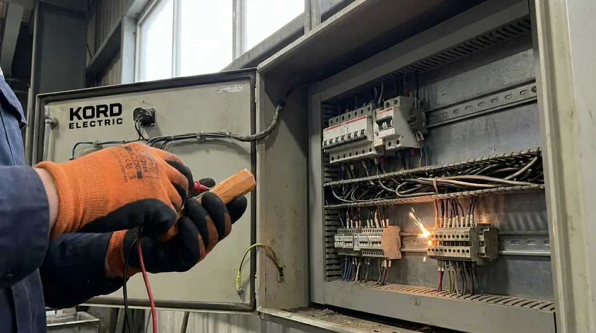 Technicians inspecting commercial electrical infrastructure for surge protection