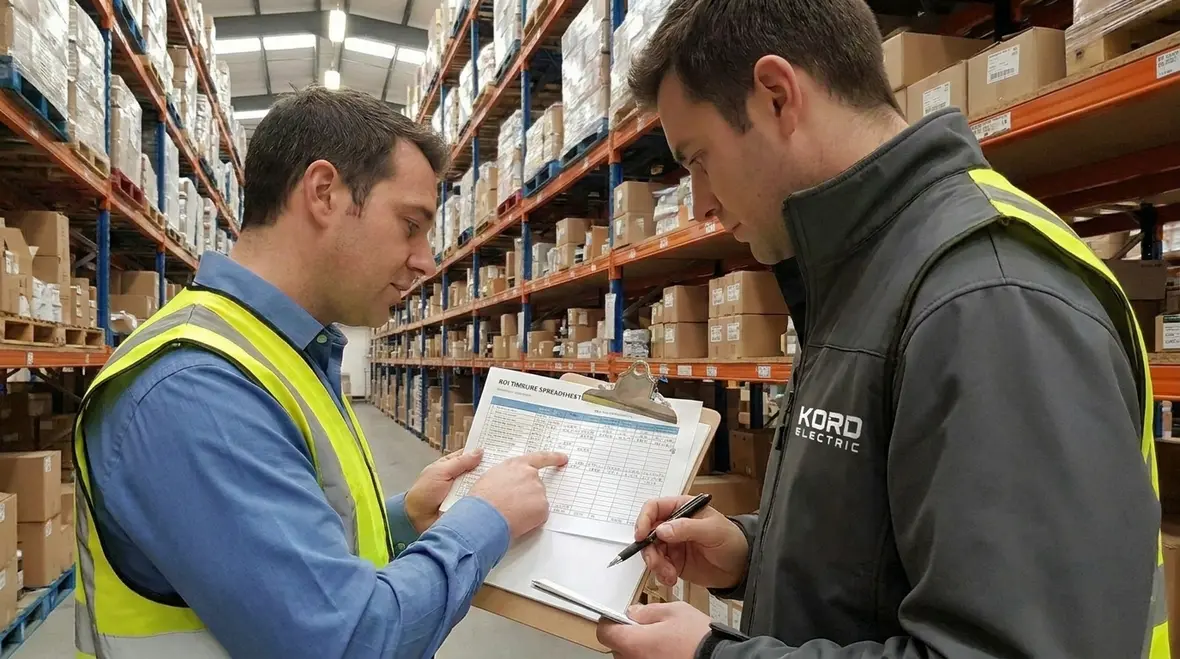 Commercial electrician reviewing lighting upgrade scope and rewiring cost factors
