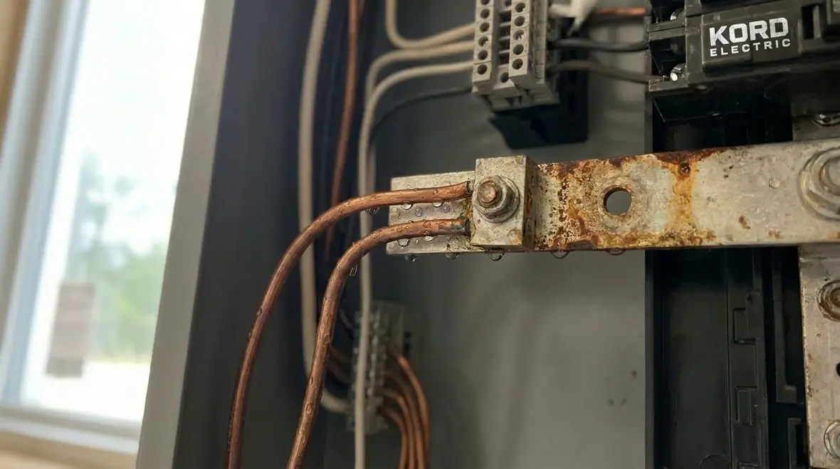 Commercial breaker panel with labeled circuits under load during business hours