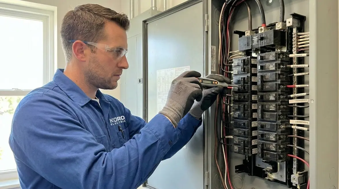 Technician using test equipment to log office circuit loads over time