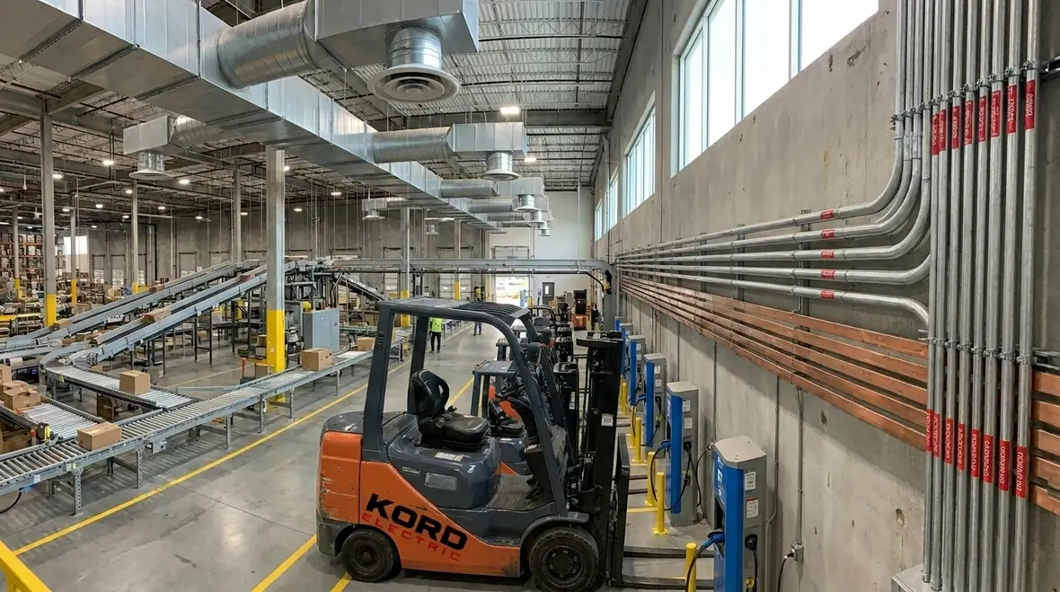 Upgraded warehouse electrical distribution for conveyors, HVAC, and charging stations