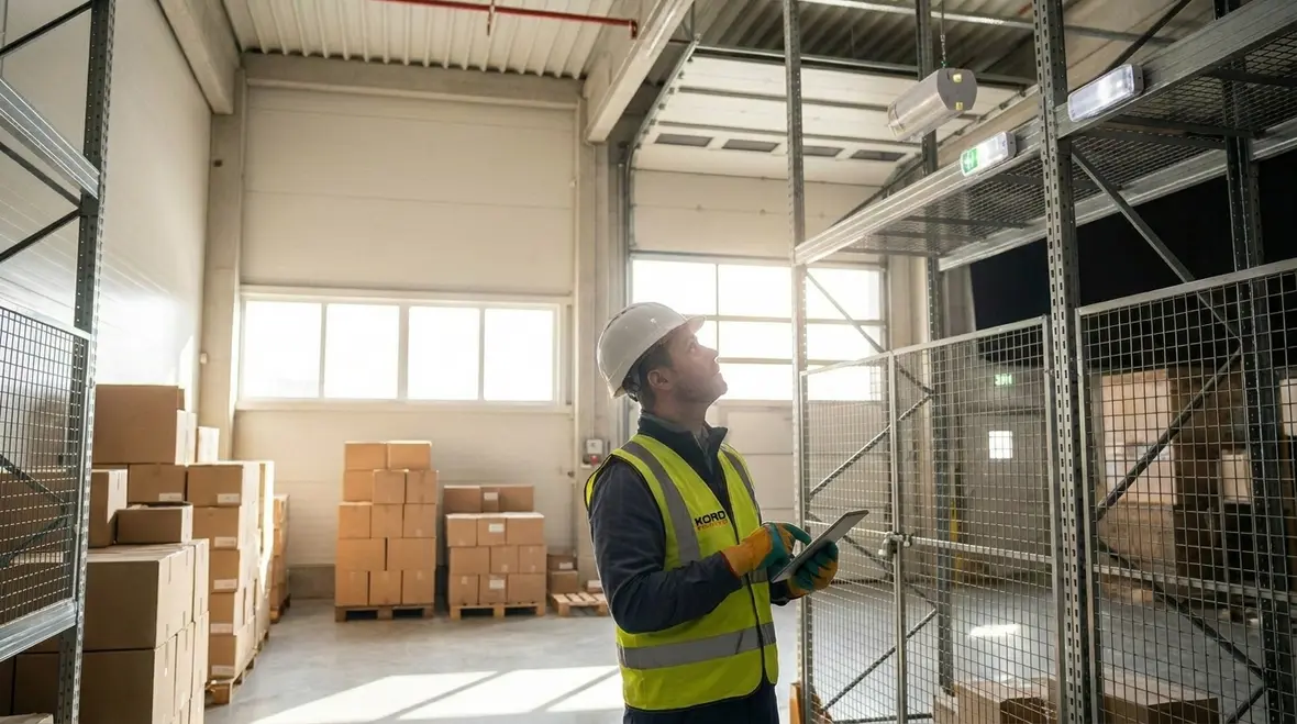 Industrial warehouse emergency lighting design layout with clear exit paths