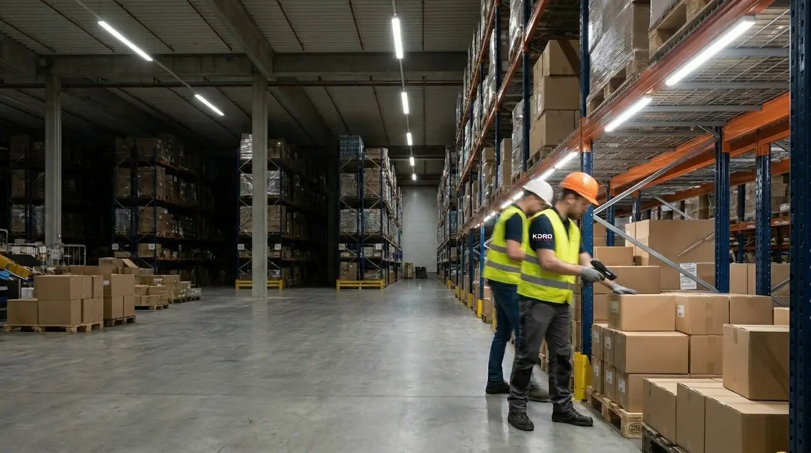 Occupancy sensors and dimming controls in a warehouse lighting system
