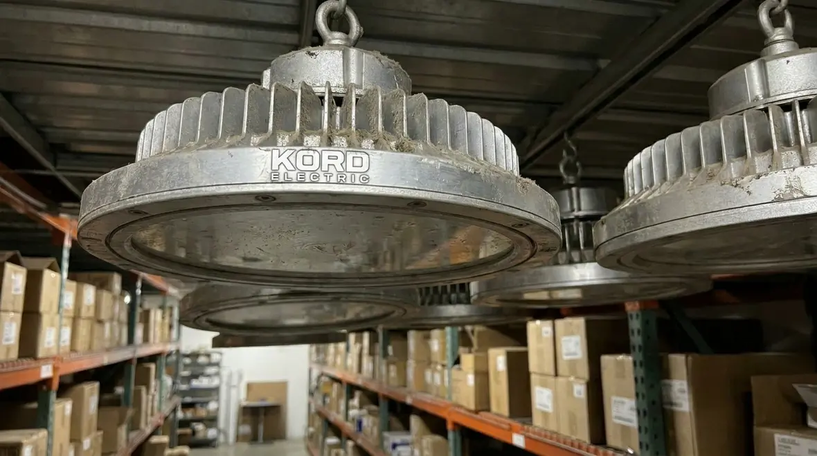 Energy-efficient LED high bay fixtures in warehouse