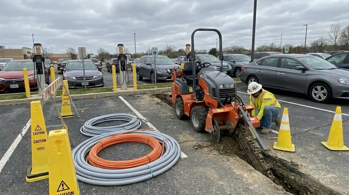 Trenching and electrical infrastructure work for EV charging stations