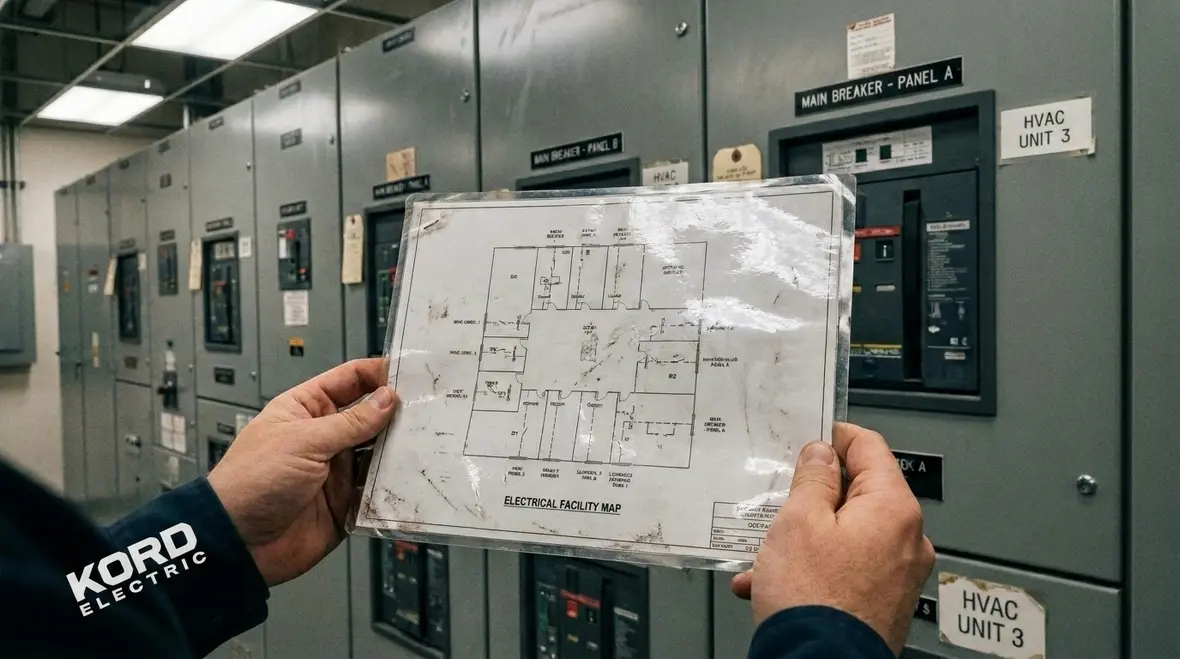Labeled commercial electrical panels showing response zones and access rules