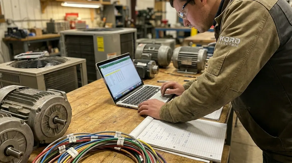Engineer reviewing commercial electrical load calculations