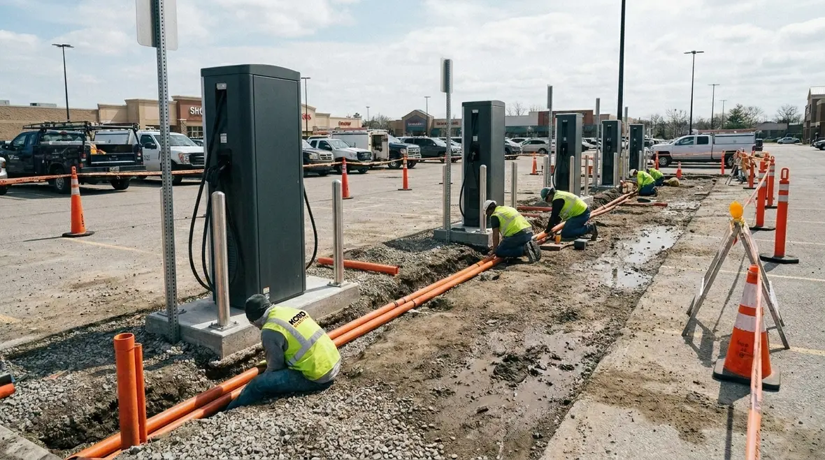 Phased EV charger station scalability plan for a major property building
