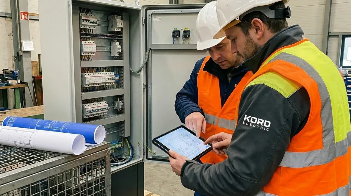 Technician reviewing a commercial electrical panel during a capacity audit