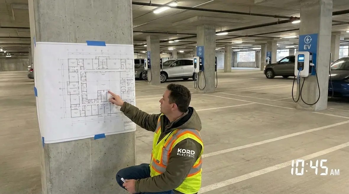 Technicians maintaining EV fleet charging infrastructure for uptime and reliability