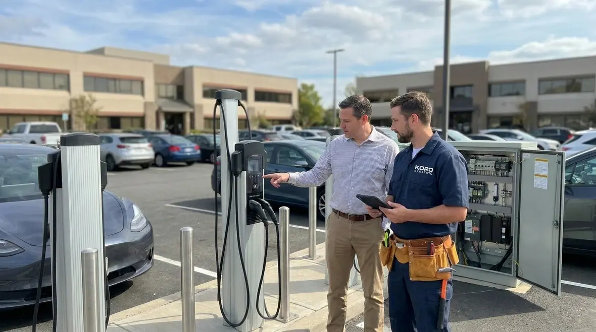 EV chargers installed at a commercial facility as part of a scaling strategy