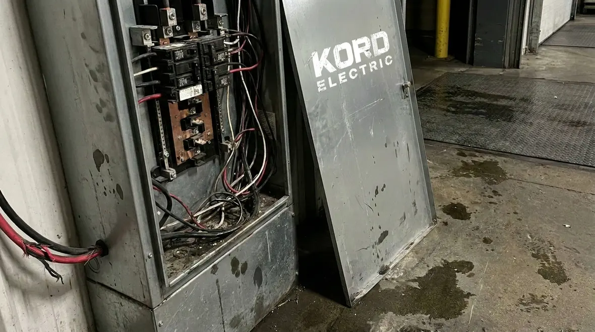 Technician reviewing electrical hazards inside a commercial panel