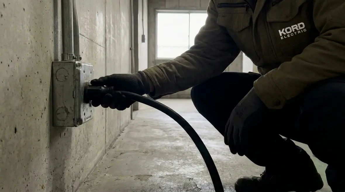 Technician reviewing electrical safety procedures with commercial tenants