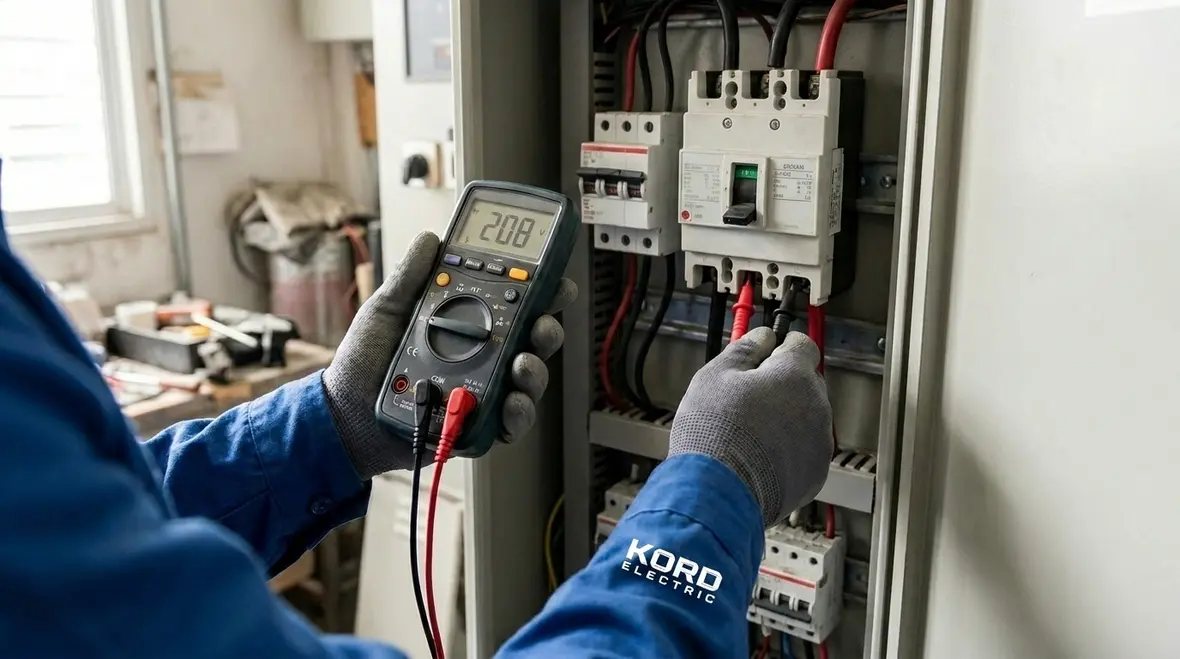 Commercial electrical panel showing multiple branch circuits that can affect phase balance