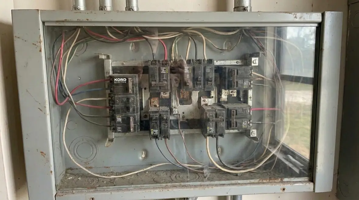 Technician taking measurements inside a commercial electrical panel before rebalancing phases