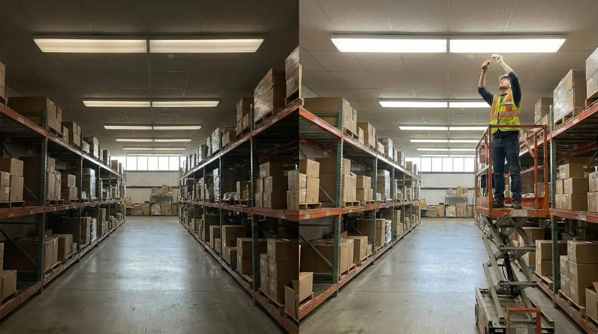 Warehouse smart lighting controls for dimming and occupancy