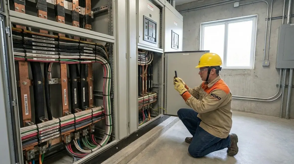 Engineers mapping critical loads for an emergency electrical power plan