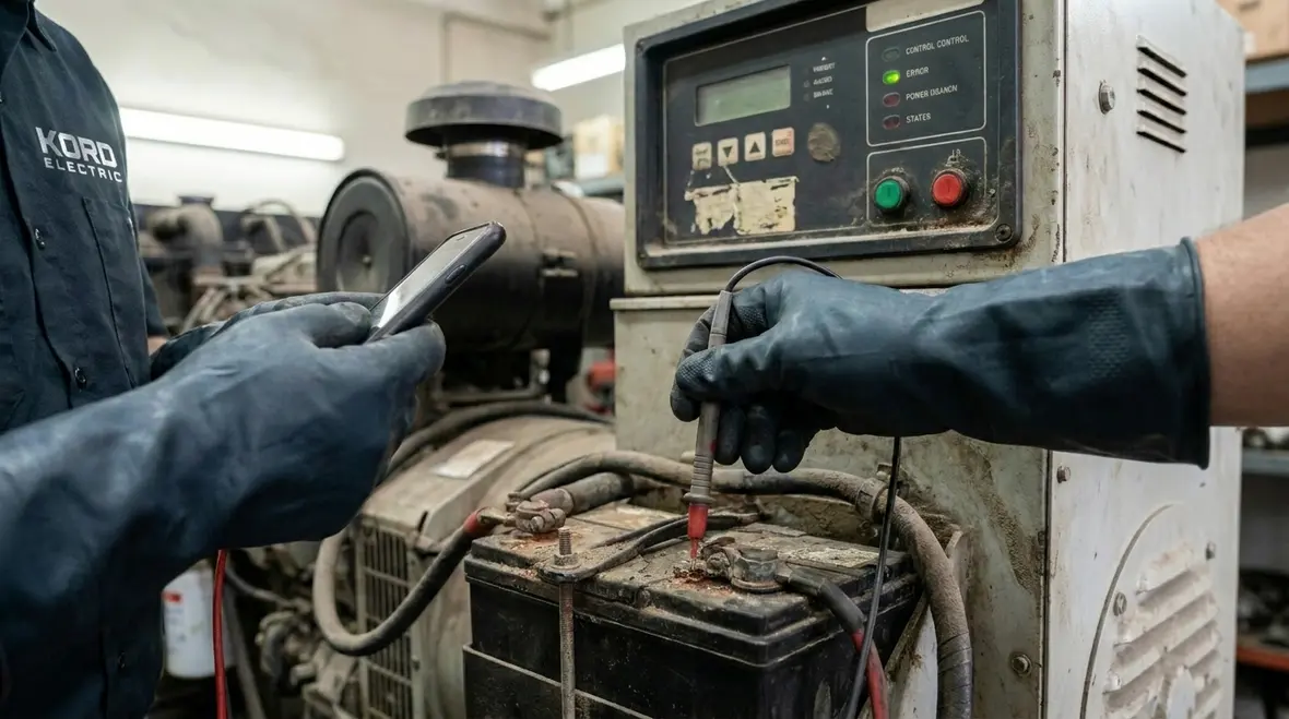 Technicians performing Emergency Power Systems Maintenance load testing on a commercial generator