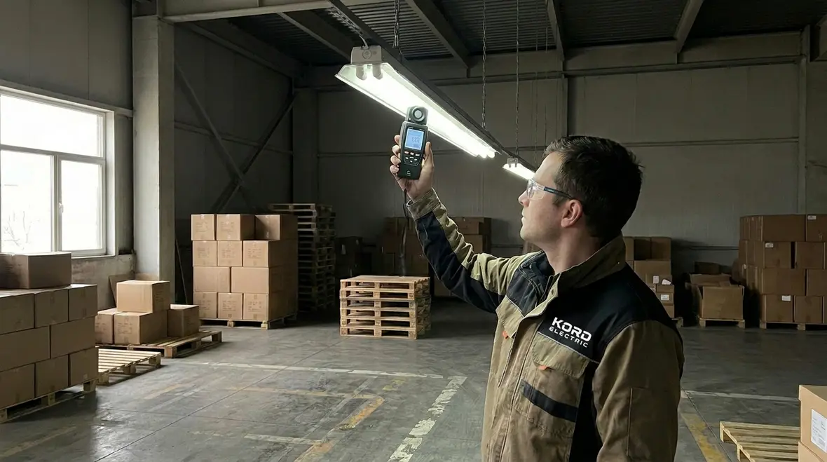 Engineer documenting baseline lighting data before LED retrofit