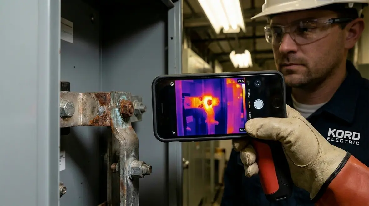 Infrared camera detecting hidden electrical heat in a commercial facility