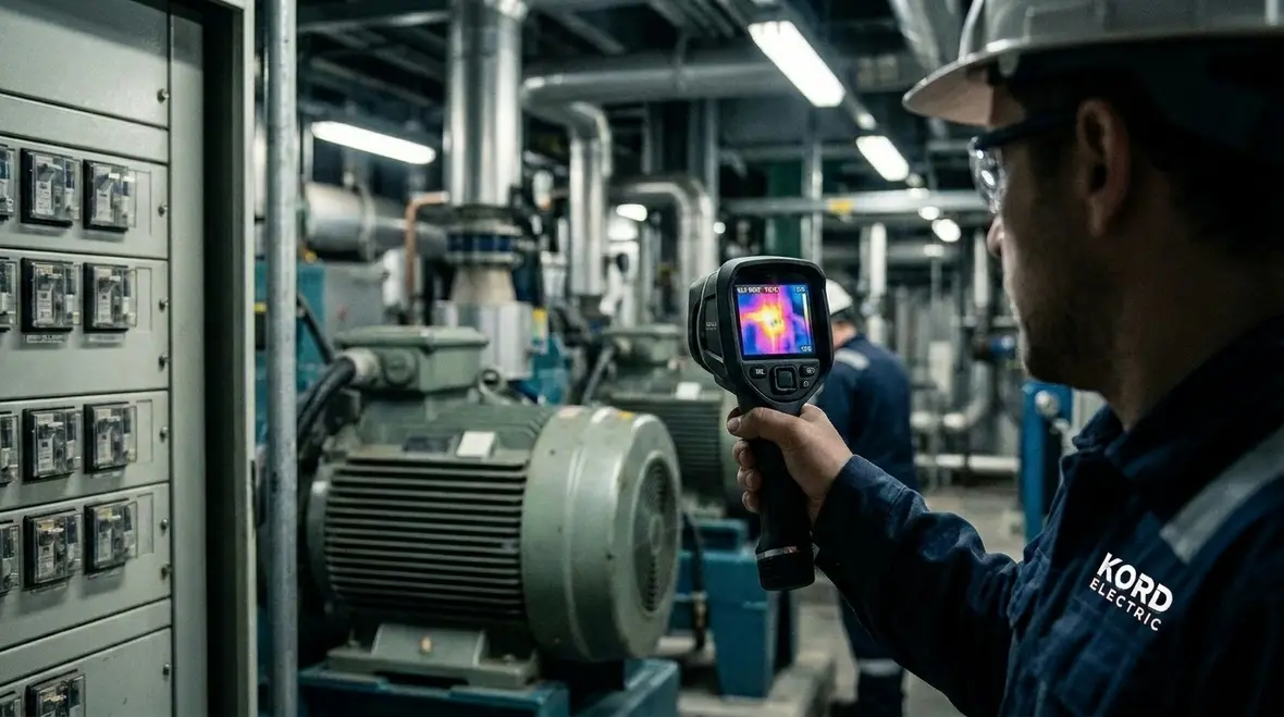 Infrared inspection highlighting loose connections and hot terminations in manufacturing switchgear