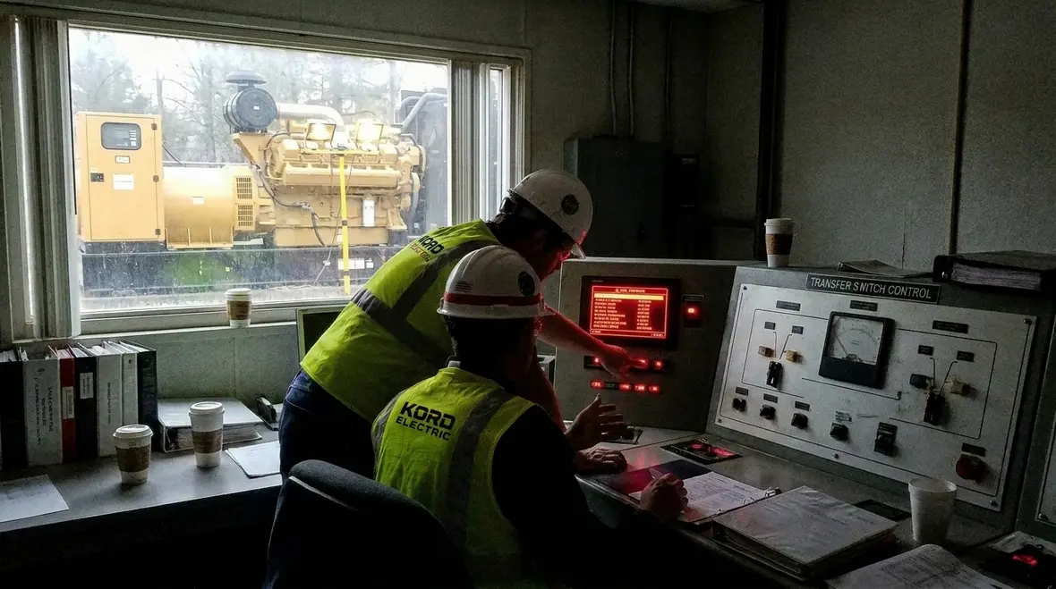 Technicians mapping critical loads to standby power equipment