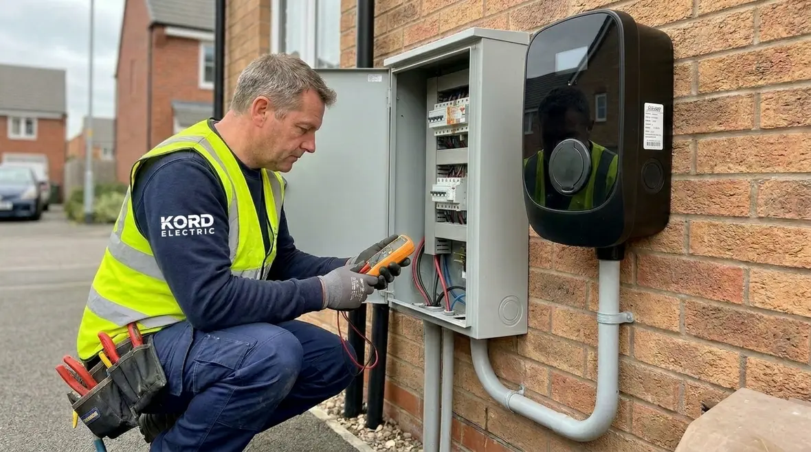 Electricians performing preventative electrical maintenance in a commercial facility