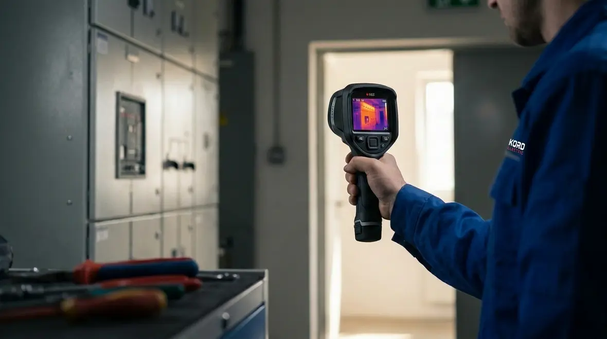 Commercial electrical switchgear inspection during scheduled maintenance