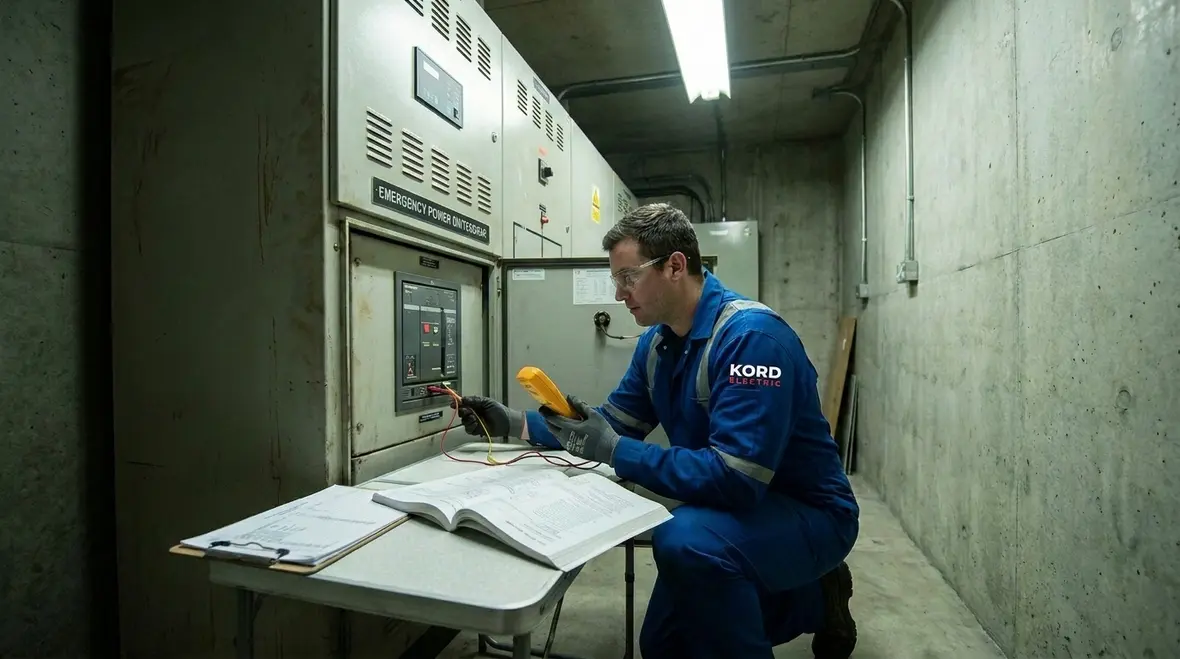 Emergency switchgear components including busbars, breakers, and protection relays