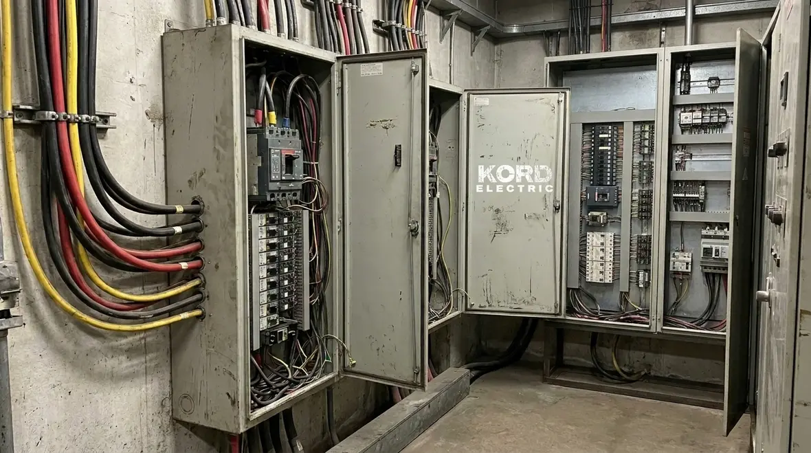 Technicians reviewing surge protection strategy for a commercial facility