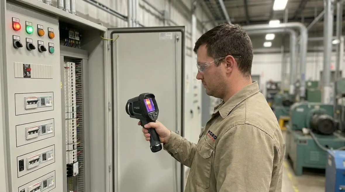 Engineer reviewing electrical assessment findings in plain language with a facility manager