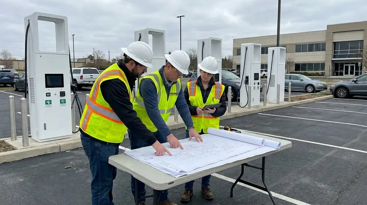 Commercial EV charging infrastructure planning with electrical diagrams