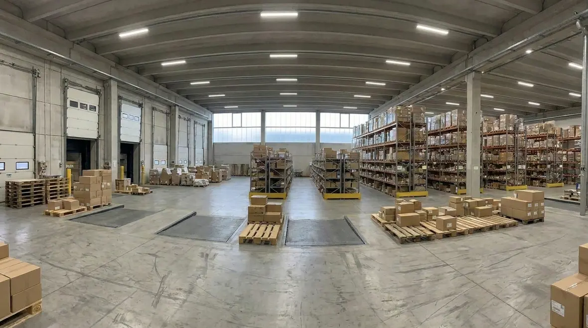 Technician performing LED warehouse lighting efficiency audit
