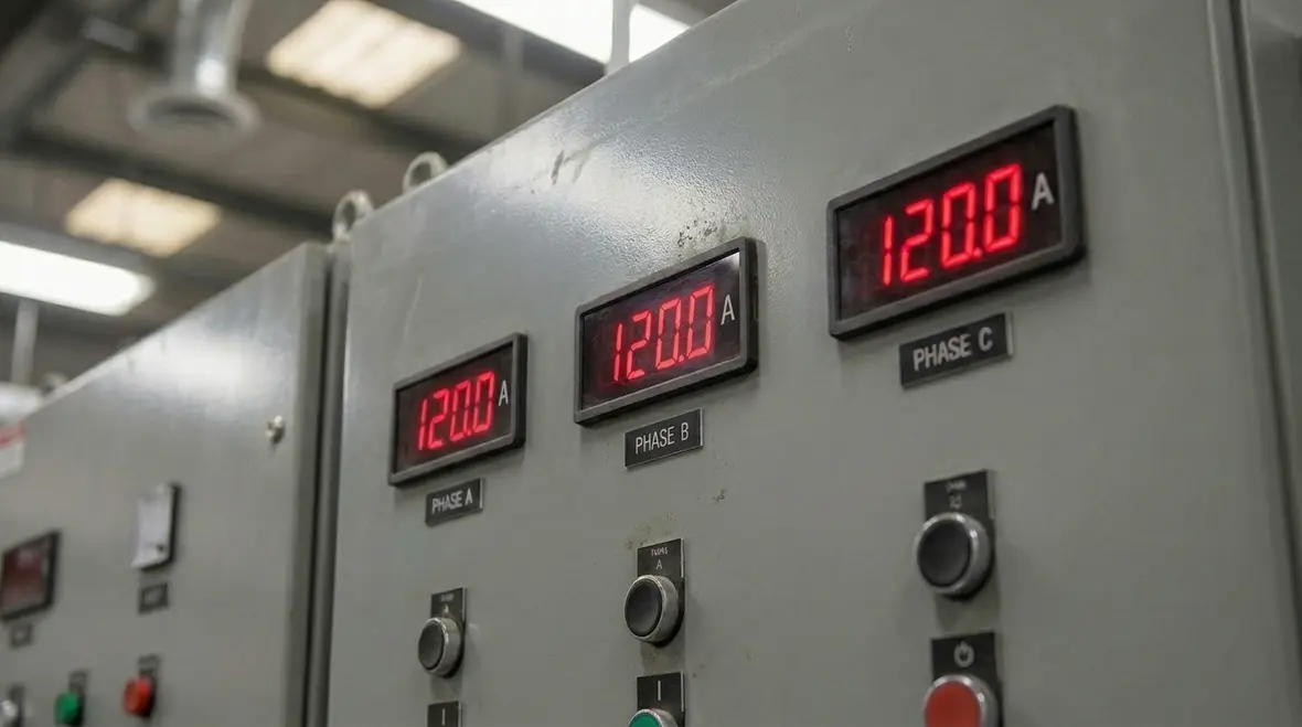 Electrician capturing phase current measurements for commercial load balancing