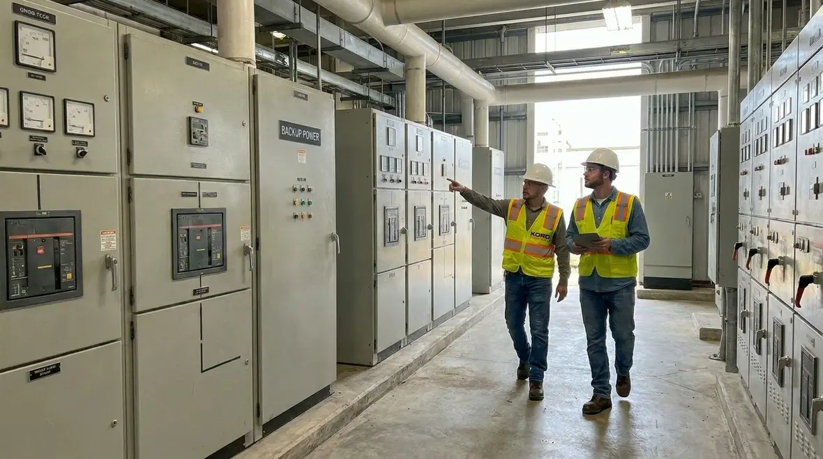 Facility team discussing power backup evaluation and risk profile