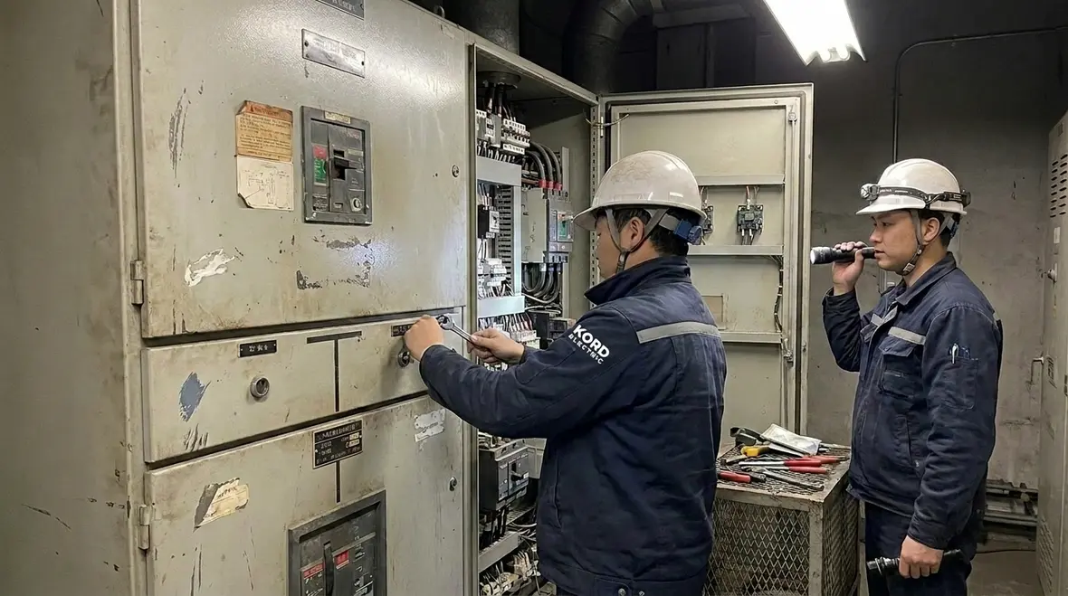Business power outage prevention planning session in a commercial electrical room