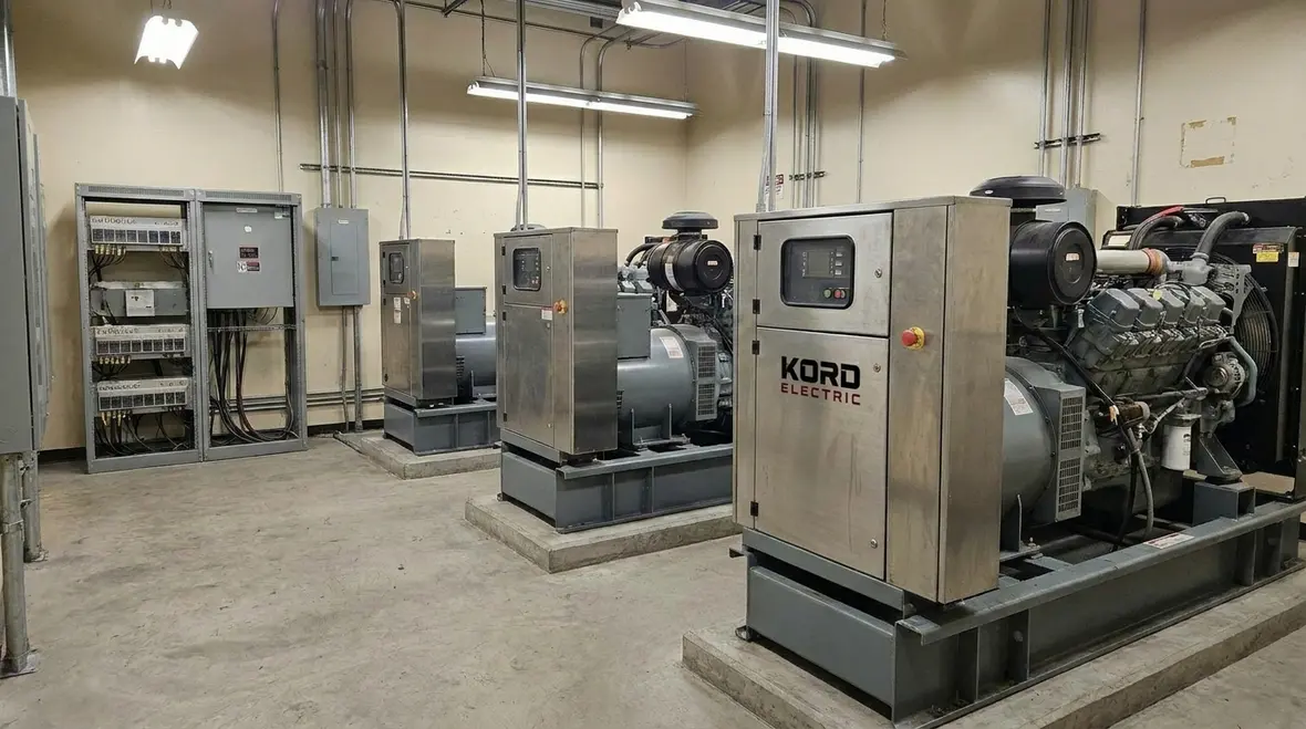 Technicians reviewing commercial building backup power one-line for redundancy