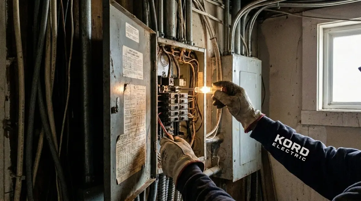 Commercial electrical inspection walkthrough with plans and labeling
