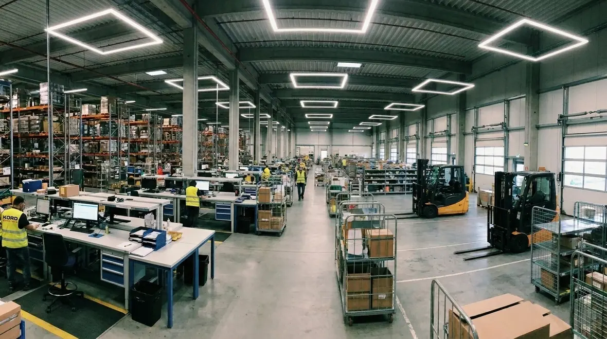 Modern industrial lighting design in a large commercial facility