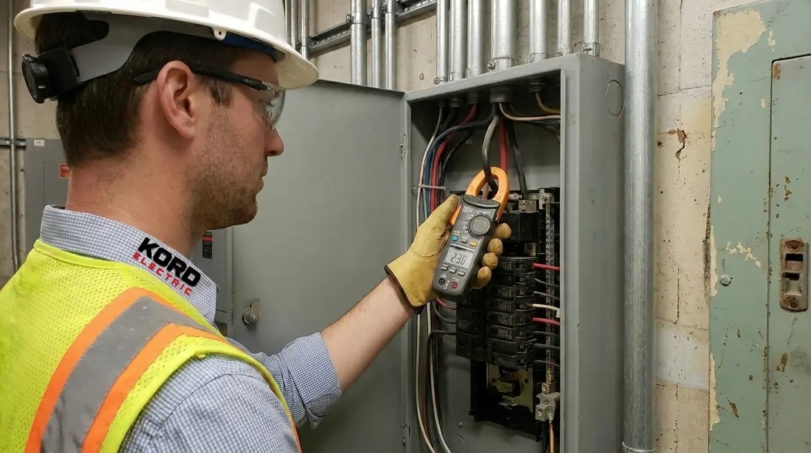 Engineers analyzing power quality and load balance data