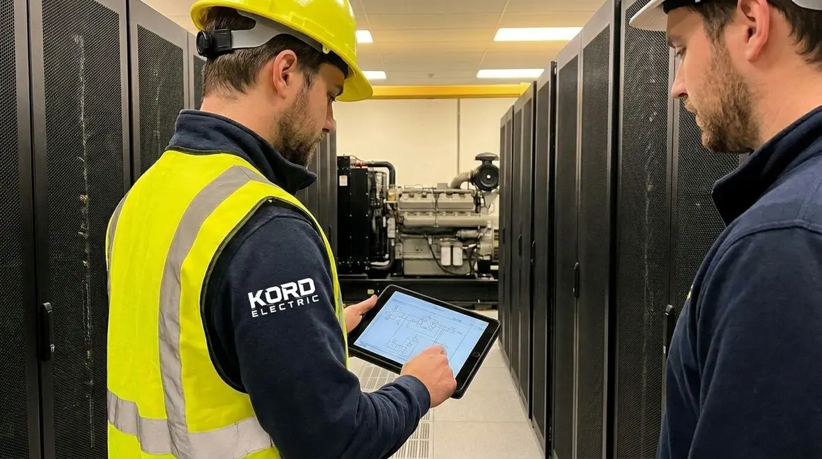 Technician testing automatic transfer switches for data center uptime