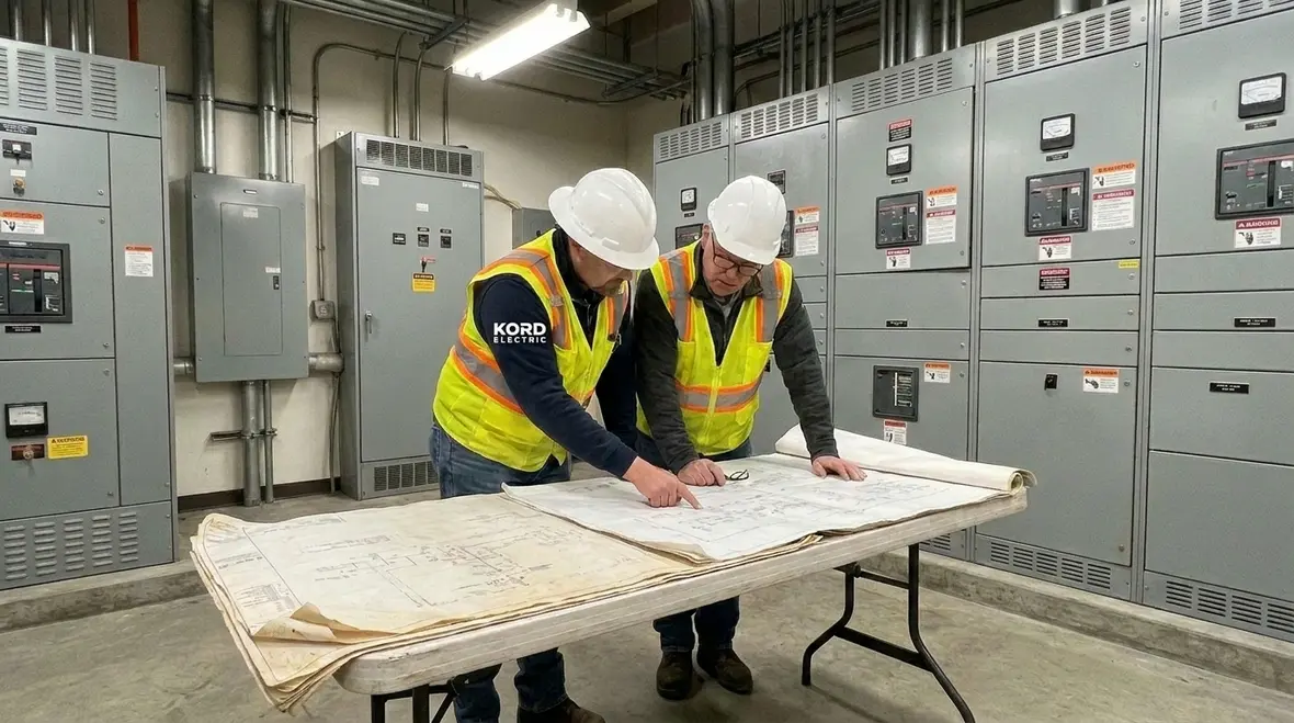 Technicians planning phased electrical upgrades for uptime