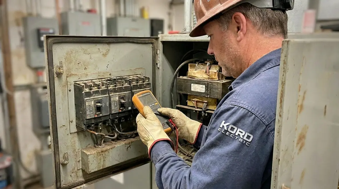 Electrical technician isolating a fault zone in a commercial panel