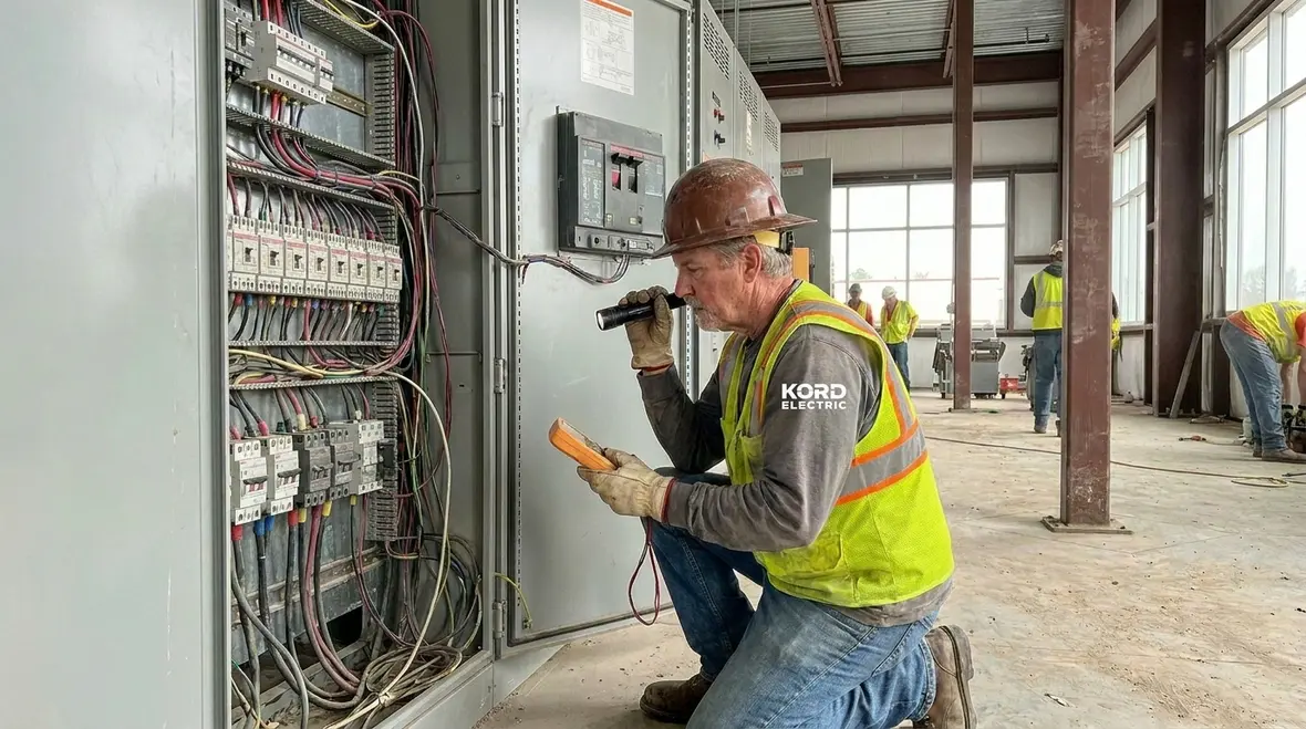 Electrical team planning commercial electrical infrastructure upgrades